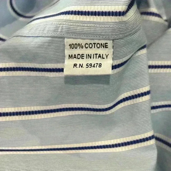 Harry & Sons Blue Striped Button Down Dress Shirt Size 17 34/35 Italian - Picture 6 of 6